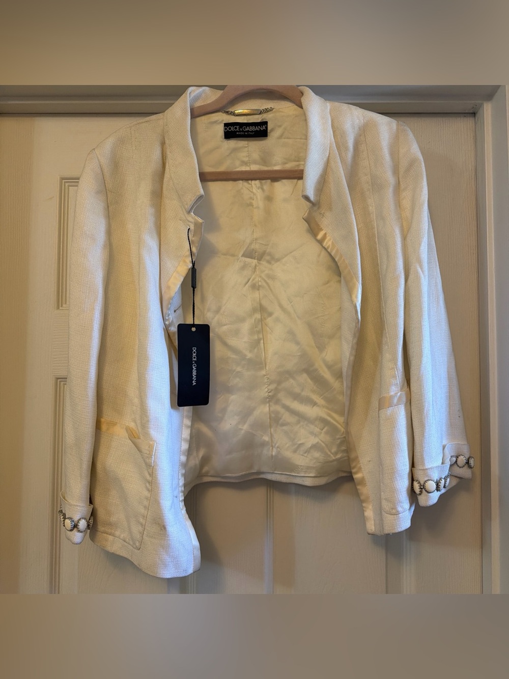 Dolce & Gabbana Cream Linen Blazer Jacket Sz 46 NWT AS IS Italy